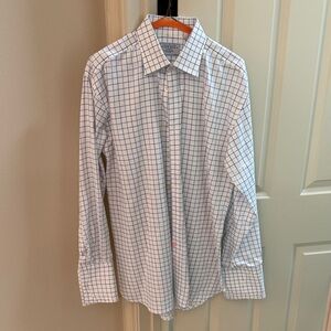 Charles Tyrwhitt size 16 1/2 34 French Cuff White and Blue Grid Dress Shirt